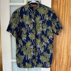 Tori Richard Navy and Green Palm Shirt